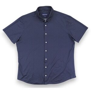 Mizzen+Main Shirt Mens 2XL Trim Blue Dotted Short Sleeve Button Up Stretch